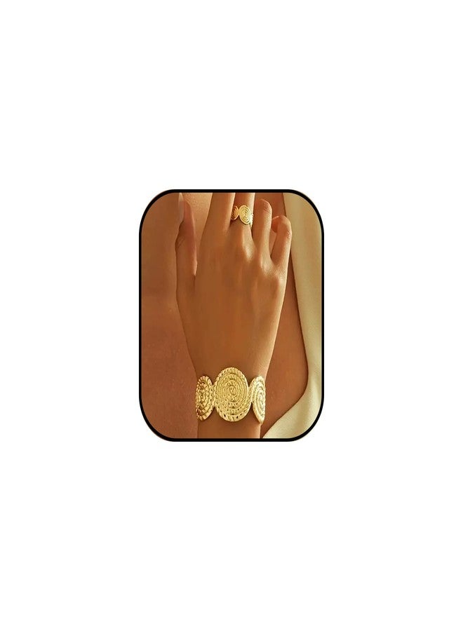Decixde Gold Jewelry Sets for Women Bangle Ring Set Chunky Bangle Bracelet And Ring Statement Jewelry Set for Women, adjustable, Metal, No Gemstone - Image 1