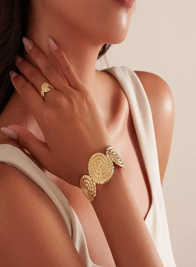 Decixde Gold Jewelry Sets for Women Bangle Ring Set Chunky Bangle Bracelet And Ring Statement Jewelry Set for Women, adjustable, Metal, No Gemstone - Image 3