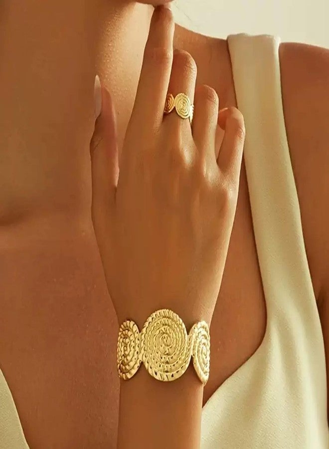 Decixde Gold Jewelry Sets for Women Bangle Ring Set Chunky Bangle Bracelet And Ring Statement Jewelry Set for Women, adjustable, Metal, No Gemstone - Image 2