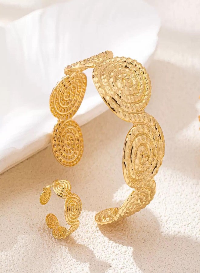 Decixde Gold Jewelry Sets for Women Bangle Ring Set Chunky Bangle Bracelet And Ring Statement Jewelry Set for Women, adjustable, Metal, No Gemstone - Image 4