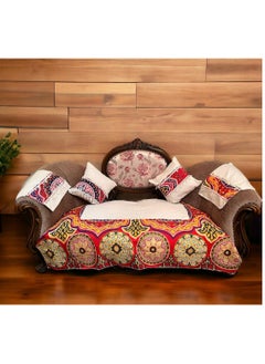 ماركة غير محددة طقم للكنبه قماش دك في خيامي 5 قطع (1 غطاء كنبه +2 غطاء وساده + 2 غطاء مسند) - ابيض  - Image 1
