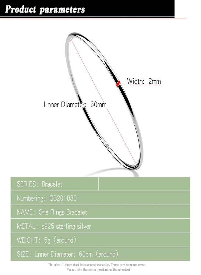 Dankadi Minimalist Original 925 Sterling Silver Banglest Women DIY Stackable 1/2/3.Countless Set Bracelet 2MM Thick Diameter 60mm-65mm-68mm Jewelry Gift Wife Her, Diameter 60 MM, Sterling Silver, no gemstone - Image 3