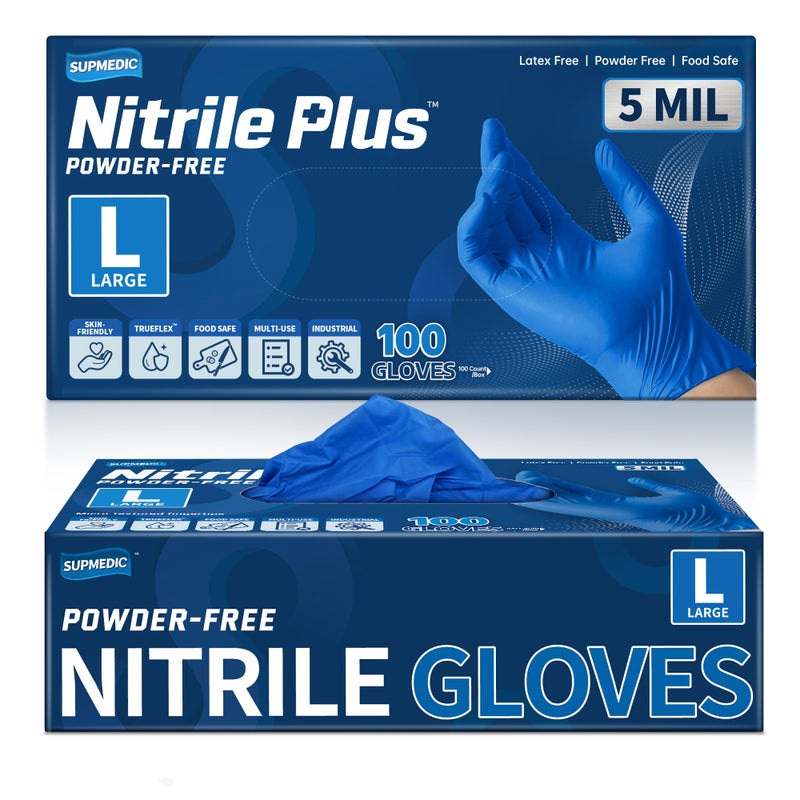 Supmedic Disposable Nitrile Gloves, 5 mil Powder-Free Latex-Free Food Safe Non-Sterile Exam Cooking Cleaning Glove (Large) - Image 1