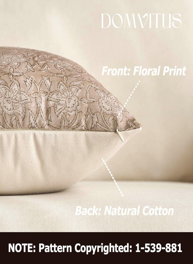 DOMVITUS Floral Pillow Covers 18x18 Throw Pillow Covers Block Print Vintage Decorative Neutral Pillow Cover for Couch Bed Living Room Light Camel 1PC - Image 2
