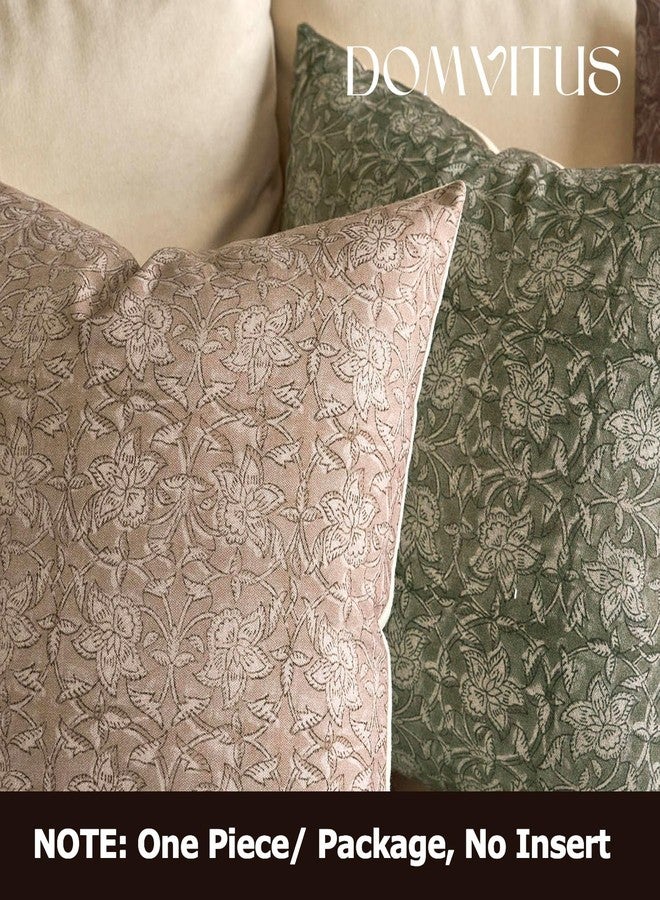 DOMVITUS Floral Pillow Covers 18x18 Throw Pillow Covers Block Print Vintage Decorative Neutral Pillow Cover for Couch Bed Living Room Light Camel 1PC - Image 5