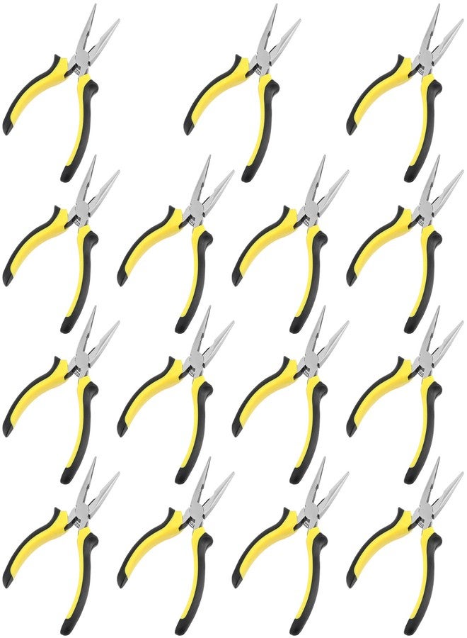 كماشة SINJEUN ذات الأنف الإبري مقاس 6 بوصات، عبوة من 15 كماشة ذات أنف إبري طويل مع قاطع أسلاك، كماشة ذات أنف إبري طويل بمقبض معزول للقطع الجانبي لقطع وثني الأسلاك - Image 1