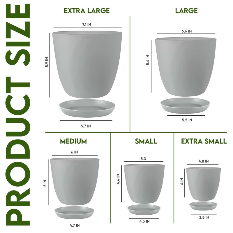 Utopia Home - Plant Pots Indoor with Drainage - 7/6.6/6/5.3/4.8 Inches Flower Pots for Indoor Planter - 5 Pack Plastic Planters - Ideal for Stocking Stuffers or Home Christmas Decorations - Gray - Image 2