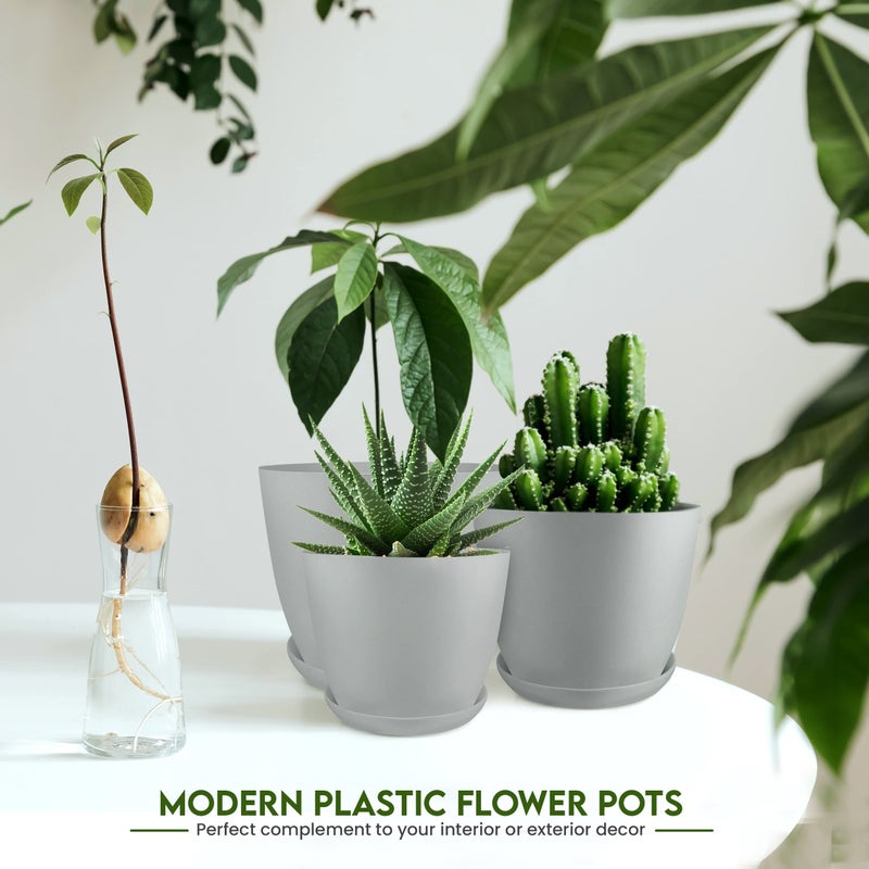 Utopia Home - Plant Pots Indoor with Drainage - 7/6.6/6/5.3/4.8 Inches Flower Pots for Indoor Planter - 5 Pack Plastic Planters - Ideal for Stocking Stuffers or Home Christmas Decorations - Gray - Image 5