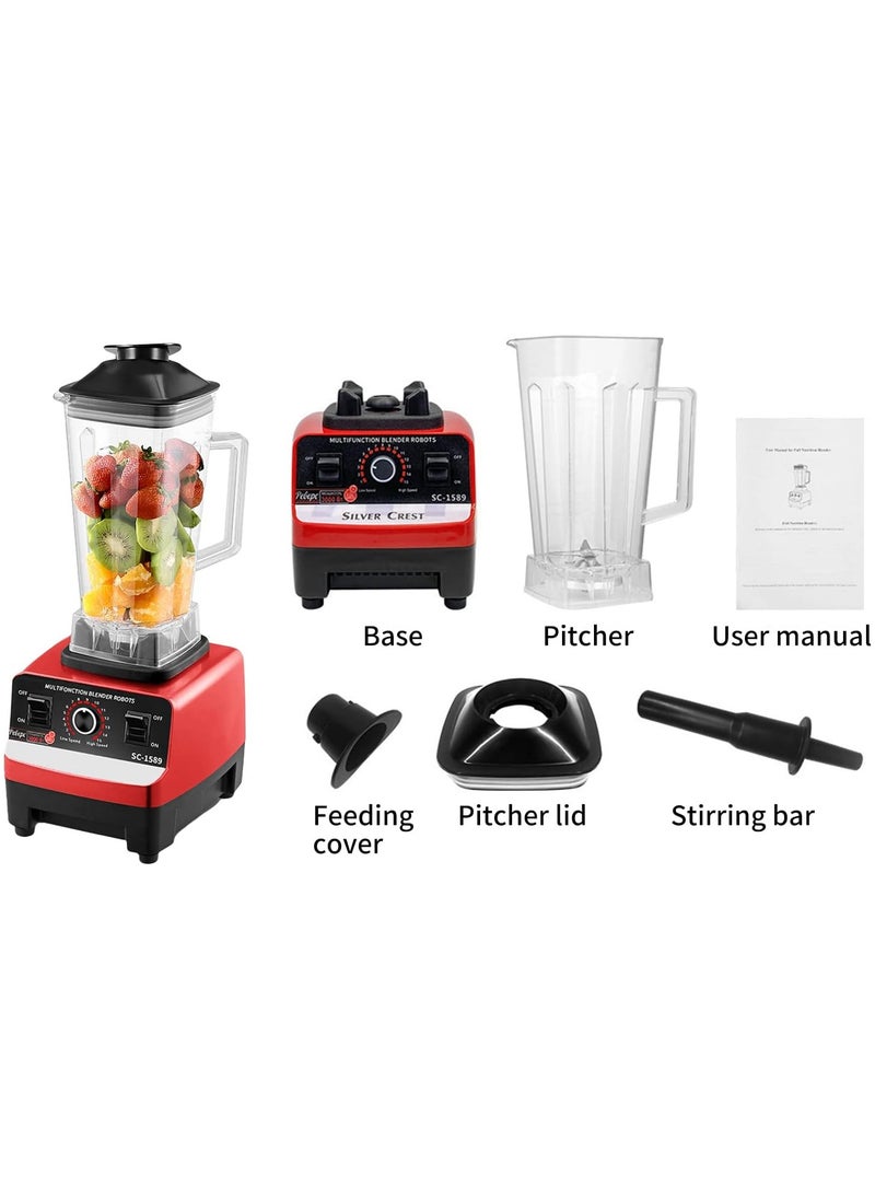 Generic - Multifunctional Blender for Smoothie Milkshake Juicer Ice Crusher Electric Grain Grinder 4500W 15 Rotating Speeds Multi Blender Mixer Juicer Food Red UK Plug - Image 1