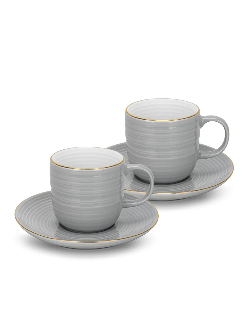 فيسمان 2-Piece Tea Cups with Saucer 180mL , Porcelain Firmina Series, Glossy-Finish New Bone China with Elegant Golden Rims And Non-Slip Bottom (Gray)