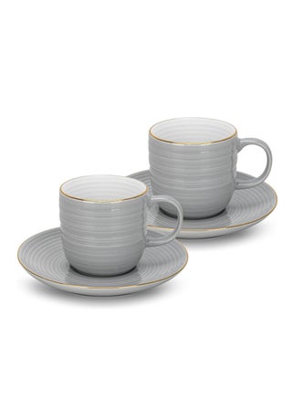 2-Piece Tea Cups with Saucer 180mL , Porcelain Firmina Series, Glossy-Finish New Bone China with Elegant Golden Rims And Non-Slip Bottom (Gray) - pzsku/Z7FEED7093B529459D23DZ/45/_/1739342014/0b25f8a0-1cd2-42f9-8b54-85b68bfd0589