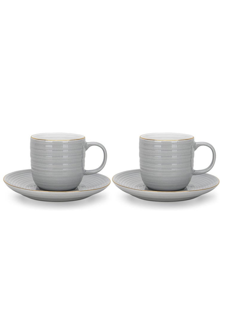 Fissman 2-Piece Tea Cups with Saucer 180mL , Porcelain Firmina Series, Glossy-Finish New Bone China with Elegant Golden Rims And Non-Slip Bottom (Gray)  - Image 4