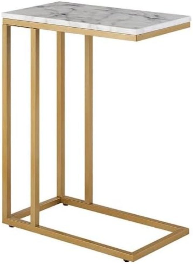 طاولة جانبية ذهبية معاصرة بإطار معدني، قاعدة مزلّجة، طاولة نهاية حديثة وخفيفة لغرفة المعيشة والنوم – ذهبي/أبيض - Image 5