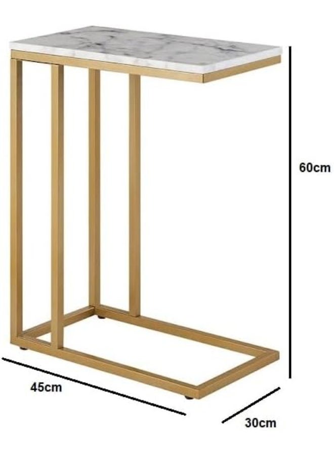 طاولة جانبية ذهبية معاصرة بإطار معدني، قاعدة مزلّجة، طاولة نهاية حديثة وخفيفة لغرفة المعيشة والنوم – ذهبي/أبيض - Image 3