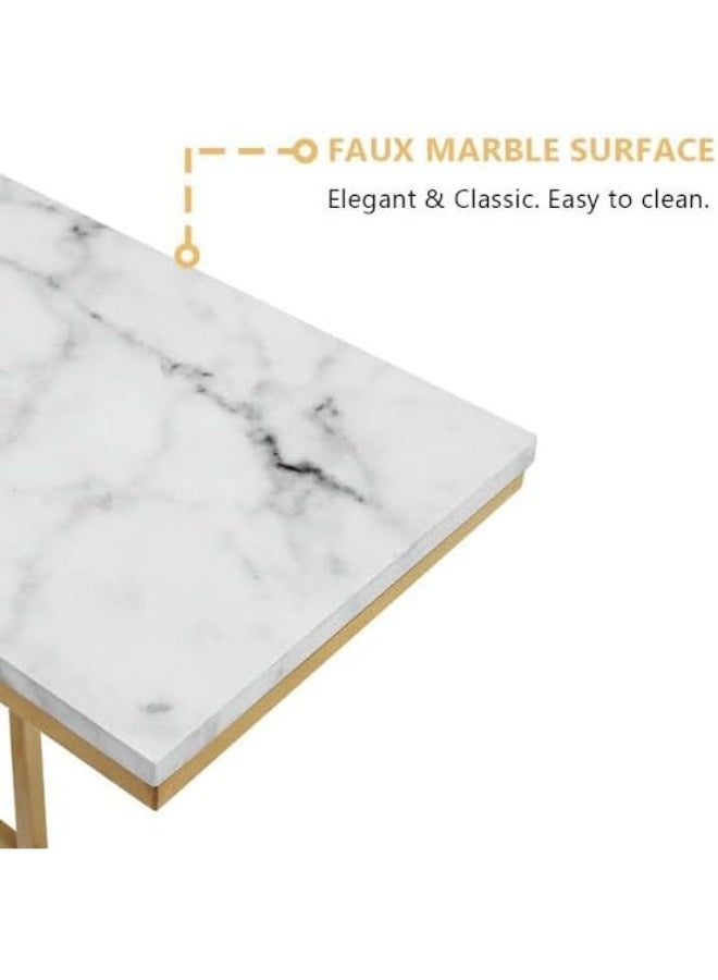 طاولة جانبية ذهبية معاصرة بإطار معدني، قاعدة مزلّجة، طاولة نهاية حديثة وخفيفة لغرفة المعيشة والنوم – ذهبي/أبيض - Image 2