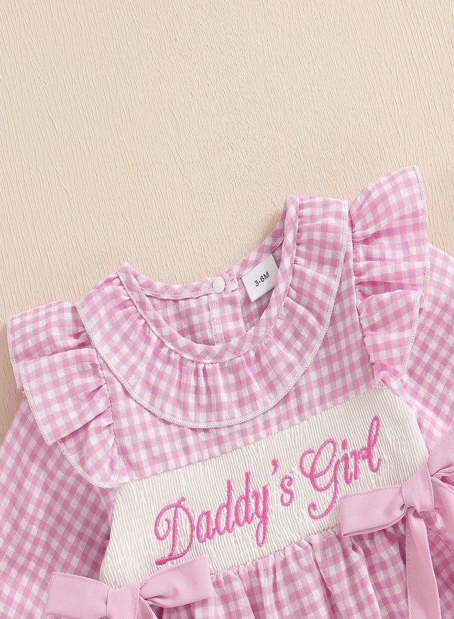 GOOCHEER Newborn Baby Girl Fall Outfit Little Sis I M New Here Smocked Romper Plaid Bow Ruffle Long Sleeve Jumpsuit Clothes (Daddys Girl, 0-3 Months) - Image 4