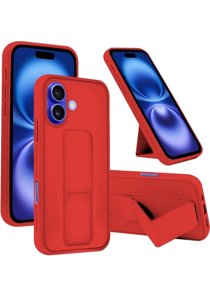 MIGOFAST IPhone 16 Plus Case Magnetic Stand Cover with Kickstand Finger Grip holder Phone Car Magnetic Multi-function Shockproof Protective Case Two-in-one Red - Image 1