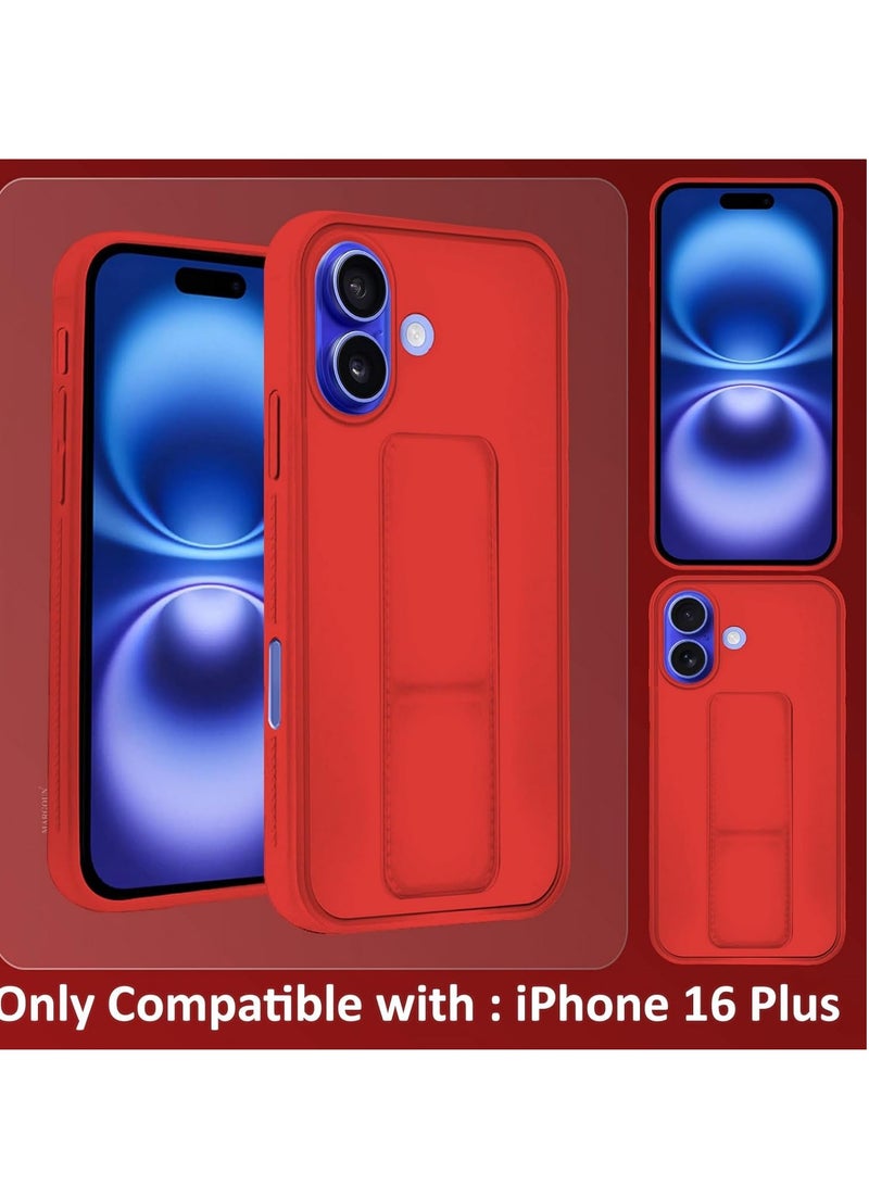 MIGOFAST IPhone 16 Plus Case Magnetic Stand Cover with Kickstand Finger Grip holder Phone Car Magnetic Multi-function Shockproof Protective Case Two-in-one Red - Image 5