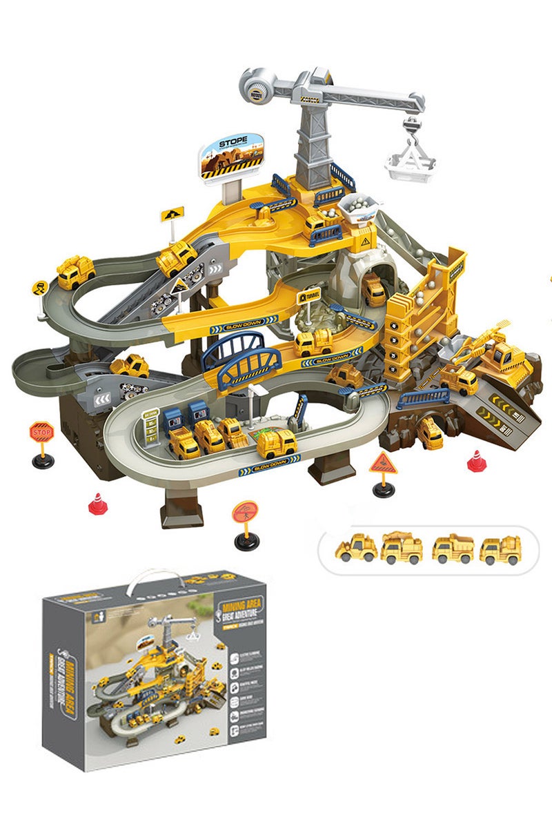 MaBaby Car Ramp Track Set for Kids, with 4 Mini Cars Engineering Vehicle Play Car, Race Tracks Educational Toys for Boys and Girls 3+ Years - Image 1