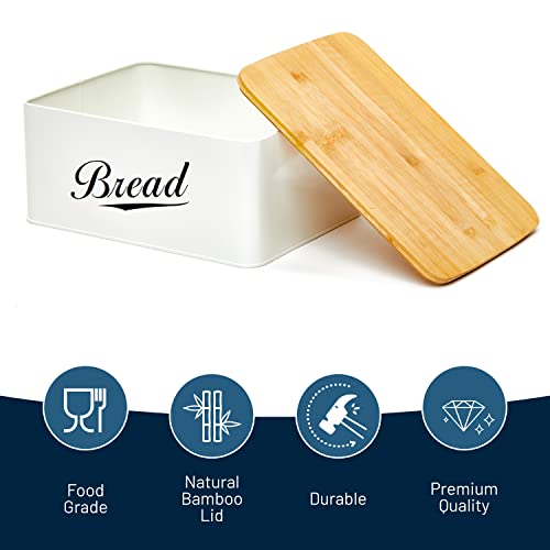 RoyalHouse Modern Metal Bread Box with Bamboo Cutting Board Lid, Bread Storage Container for Kitchen Counter, Vintage Kitchen Decor Organizer - Image 3