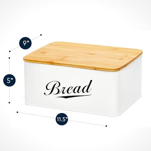 RoyalHouse Modern Metal Bread Box with Bamboo Cutting Board Lid, Bread Storage Container for Kitchen Counter, Vintage Kitchen Decor Organizer - Image 4