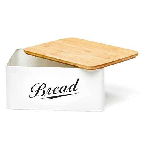 RoyalHouse Modern Metal Bread Box with Bamboo Cutting Board Lid, Bread Storage Container for Kitchen Counter, Vintage Kitchen Decor Organizer - Image 2