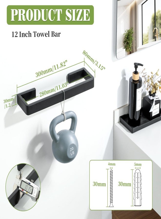 Alise Black Towel Bar, 12 Inch Towel Racks for Bathroom Wall Mounted, SUS304 Stainless Steel Bathroom Towel Holder, Space-Saving Hand Towel Holder, Towel Rail Hanger for Wall, Kitchen - Image 2