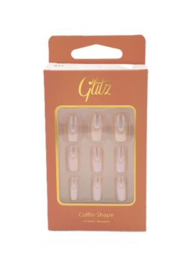 Glitz Self-Adhesive Artificial Nails, Coffin Shape, Chrome Pink, 24 Pieces
