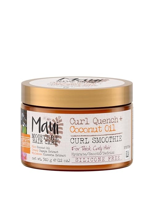 Maui Moisture Curl Quench + Coconut Oil Hydrating Curl Smoothie, Creamy Silicone-Free Styling Cream for Tight Curls, Braids, Twist-Outs & Wash & Go Styles, Vegan & Paraben-Free, 12 Ounce