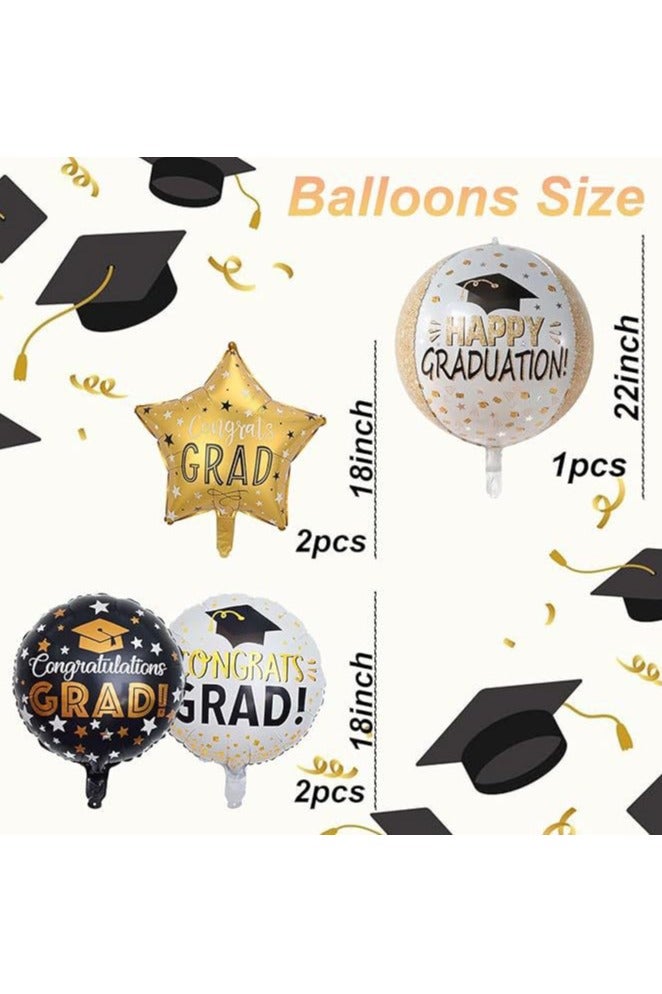 بالونات تخرج سعيد، بالونات ألومنيوم فويل 4D، بالونات رقائق الألومنيوم 4D، زينة حفلات التخرج، بالونات التخرج، بالونات التخرج، كبيرة، 7 قطع - Image 2