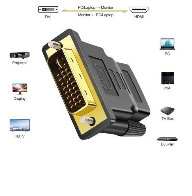 شابية (عبوتان) محول HDMI إلى DVI ثنائي الاتجاه - موصل DVI-I (24+5) ذكر إلى HDMI أنثى بدقة 1080 بكسل للشاشات، وأجهزة التلفزيون عالية الدقة، وأجهزة استقبال التلفزيون، وأجهزة العرض، ومشغلات Blu-ray - Image 2