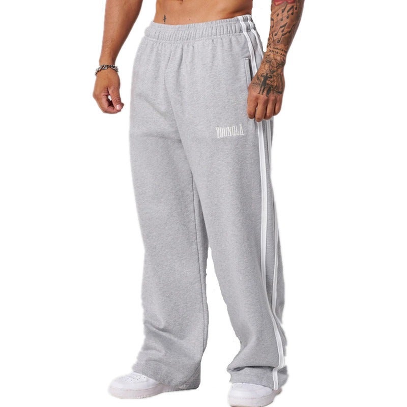 YOUNGLA Running & Casual Breathable Patchwork Pants—Fitness & Sports Straight-Leg Loose-Fit Wide-Leg Basketball Pants - Image 1