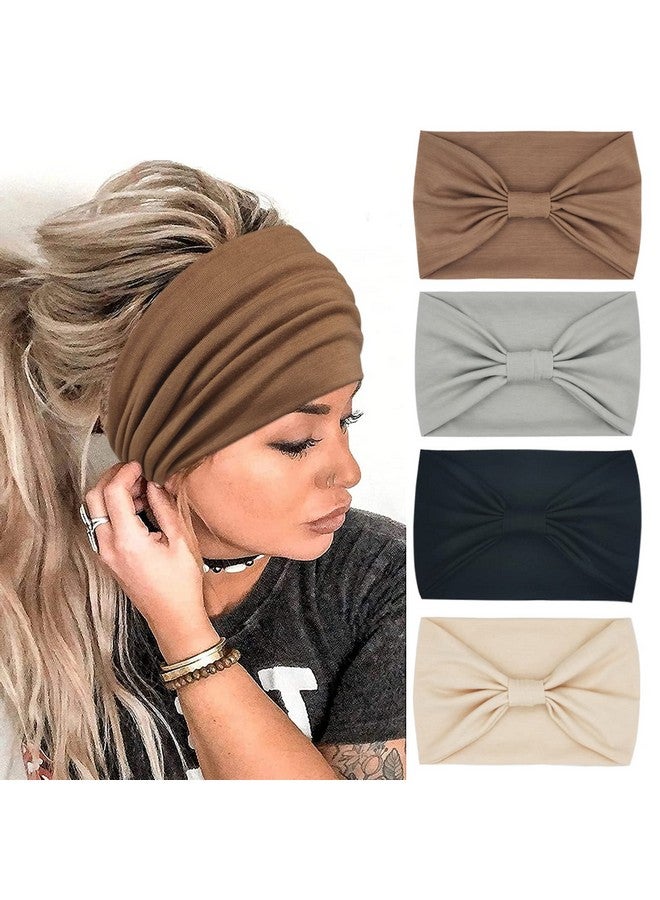 YONUF Wide Headbands For Women Fashion Knotted Headband Yoga Workout Head Wrap 4 Pack - Image 1