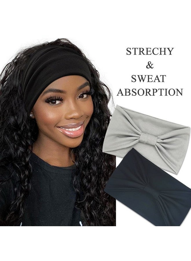 YONUF Wide Headbands For Women Fashion Knotted Headband Yoga Workout Head Wrap 4 Pack - Image 2