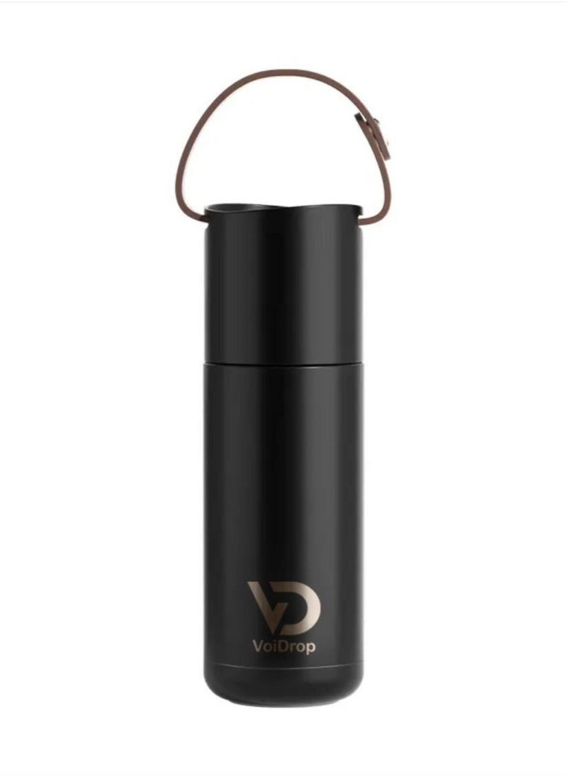 VoiDrop - Insulated Thermo Bottle 350 ML Bottle Thermos Cup  Portable Thermos Cup with Silicon Strap Travel Water Bottle Stainless Steel Kids Cups Stainless Steel Toddler cups CHARCOAL BLACK 12oz - Image 1