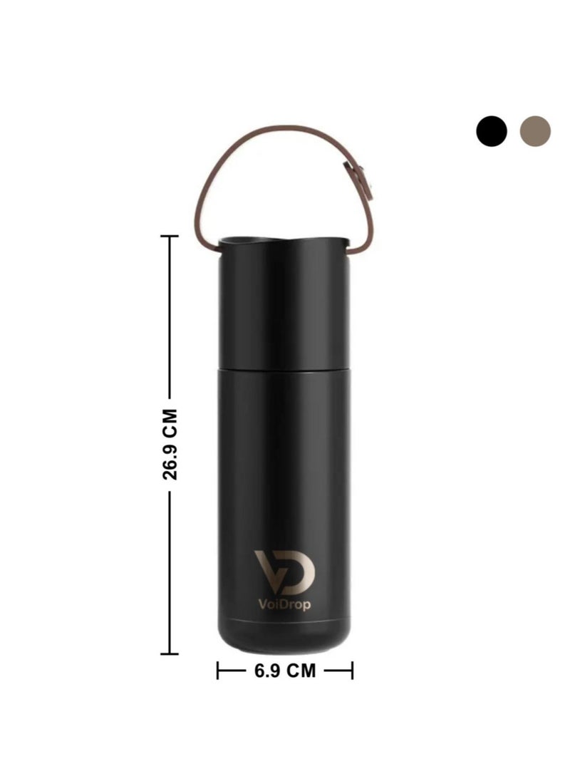 VoiDrop - Insulated Thermo Bottle 350 ML Bottle Thermos Cup  Portable Thermos Cup with Silicon Strap Travel Water Bottle Stainless Steel Kids Cups Stainless Steel Toddler cups CHARCOAL BLACK 12oz - Image 1