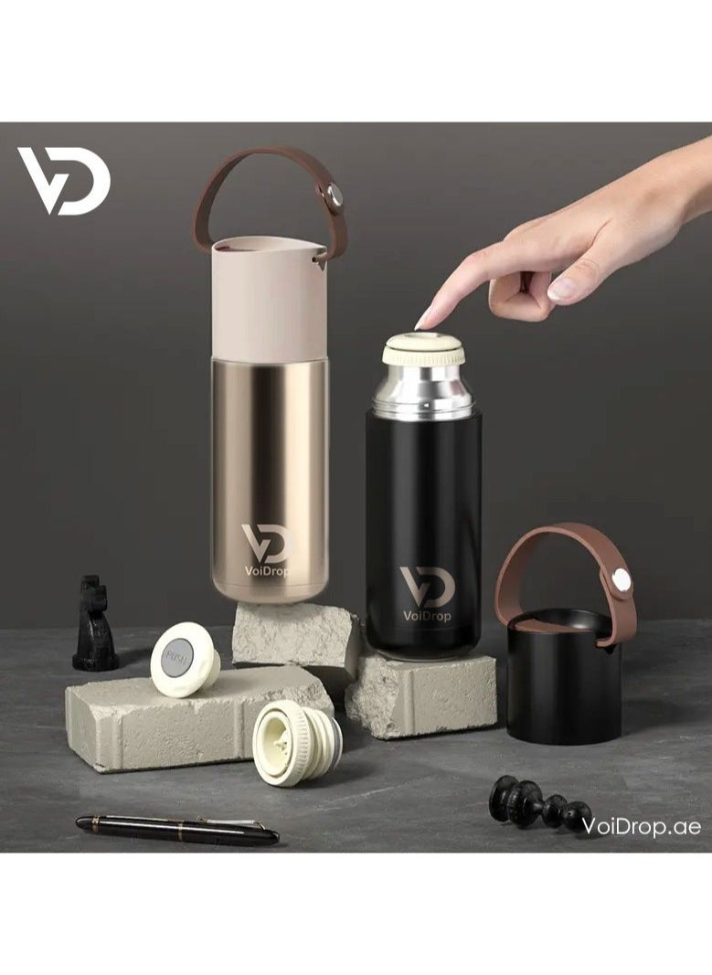 VoiDrop - Insulated Thermo Bottle 350 ML Bottle Thermos Cup  Portable Thermos Cup with Silicon Strap Travel Water Bottle Stainless Steel Kids Cups Stainless Steel Toddler cups CHARCOAL BLACK 12oz - Image 1