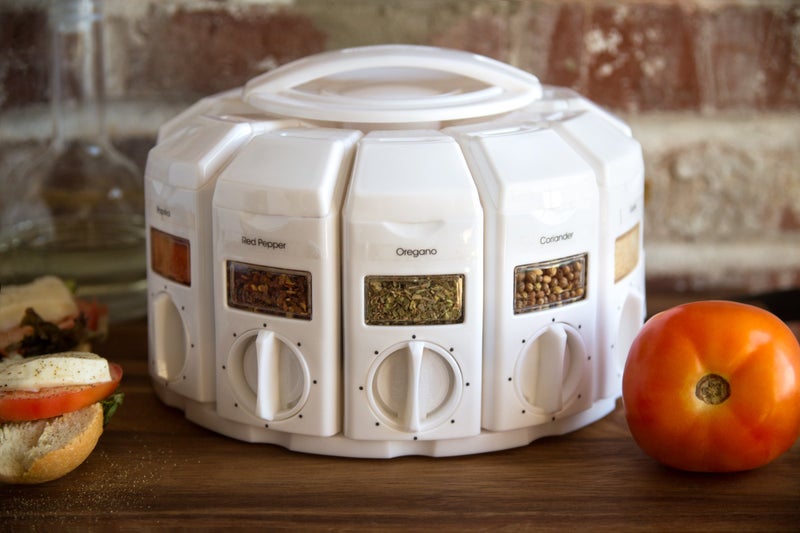 KitchenArt رف التوابل من كيتشن آرت، رف توابل دوار مع قياس تلقائي، أبيض، 12 قسم - Image 2