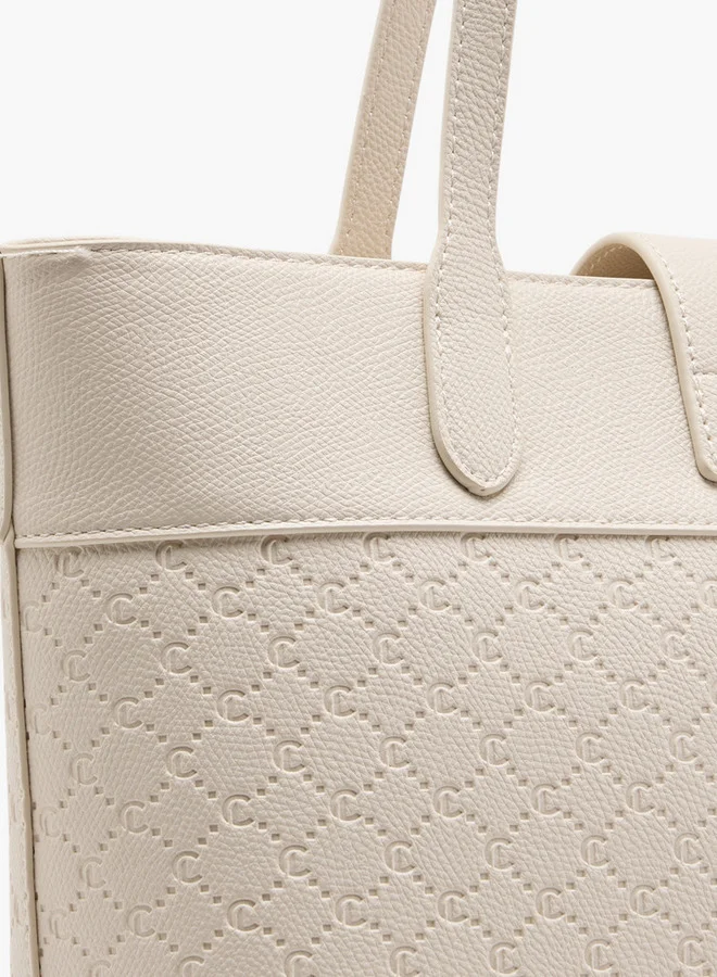 Le Confort Women's Monogram Embossed Tote Bag with Double Handle and Zip Closure