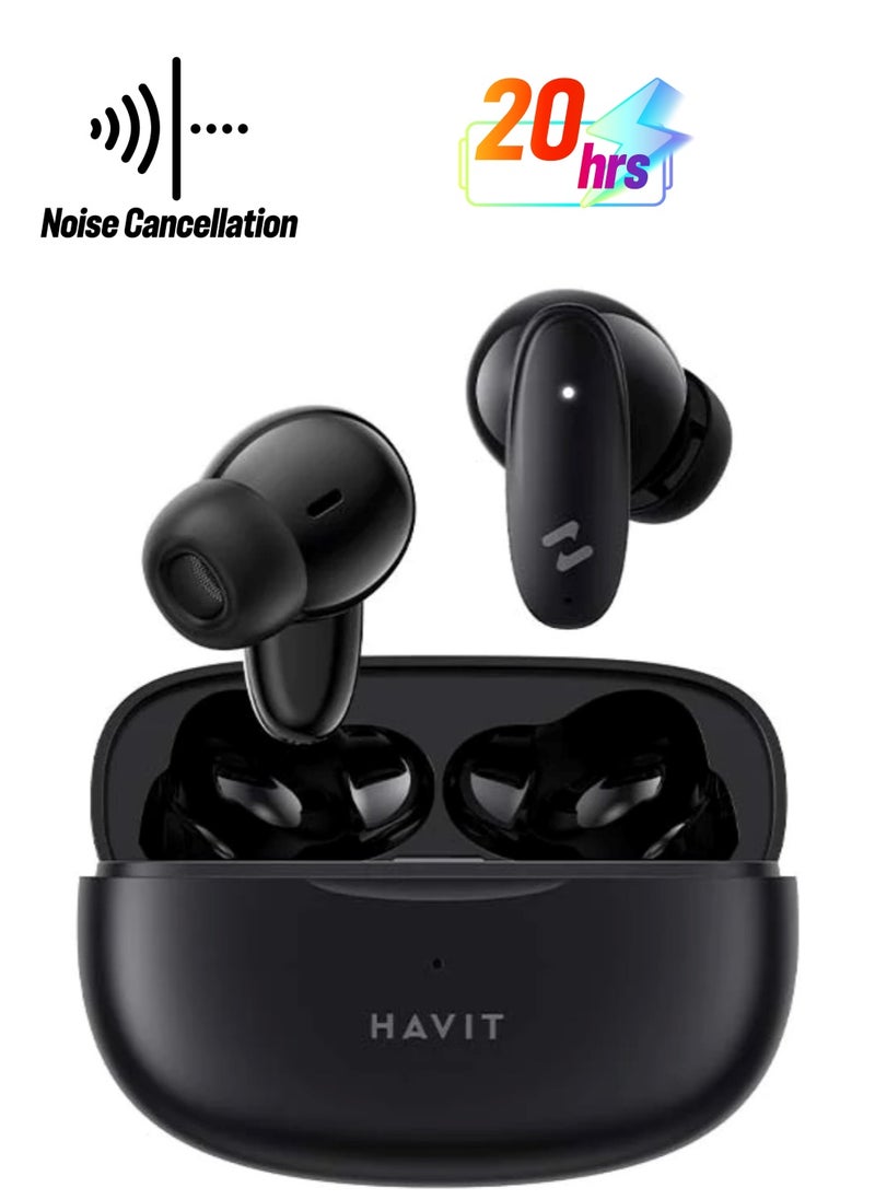 havit - True Wireless Earbuds, In-Ear Bluetooth 5.3 Earphones, 20 Hours Playback with Charging Case, 13mm Driver for Superior Sound, Dual Microphone for Clear Calls, Smart Touch Control with ENC Noise Cancellation, Game Mode for Lag-Free Gaming, Compatible with iOS & Android Mobile Devices, Perfect for Calls and Music (Black) - Image 1