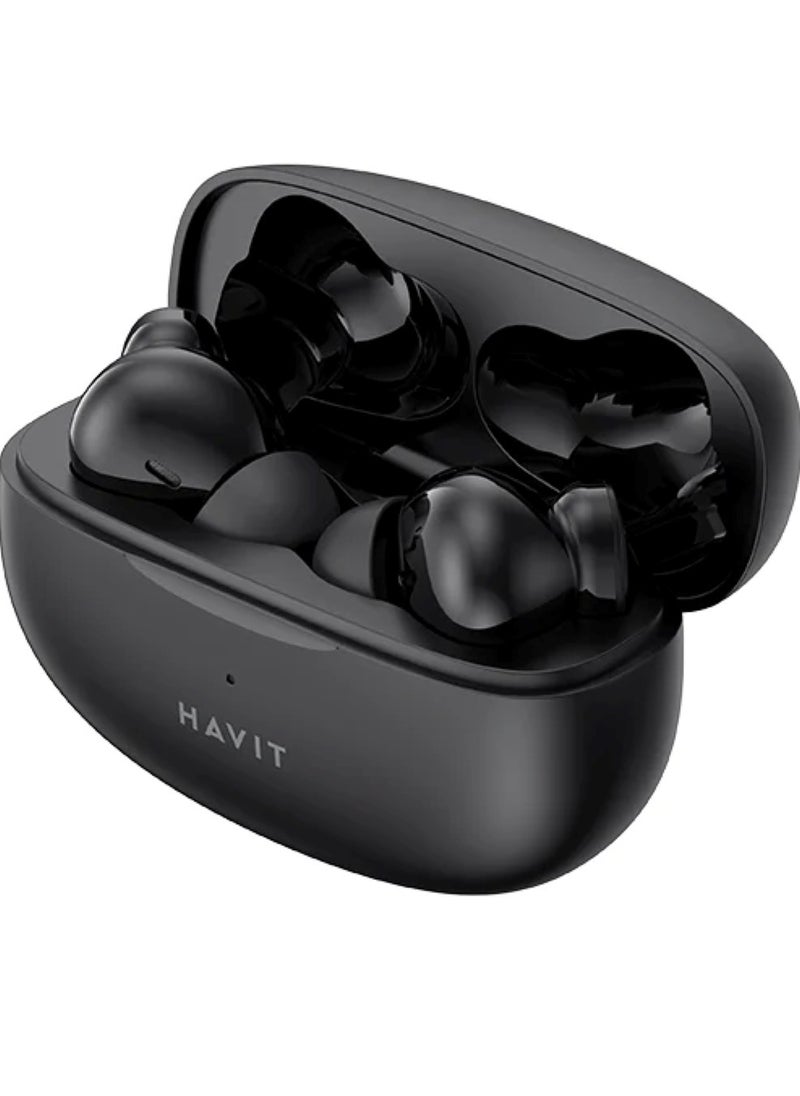 havit - True Wireless Earbuds, In-Ear Bluetooth 5.3 Earphones, 20 Hours Playback with Charging Case, 13mm Driver for Superior Sound, Dual Microphone for Clear Calls, Smart Touch Control with ENC Noise Cancellation, Game Mode for Lag-Free Gaming, Compatible with iOS & Android Mobile Devices, Perfect for Calls and Music (Black) - Image 1