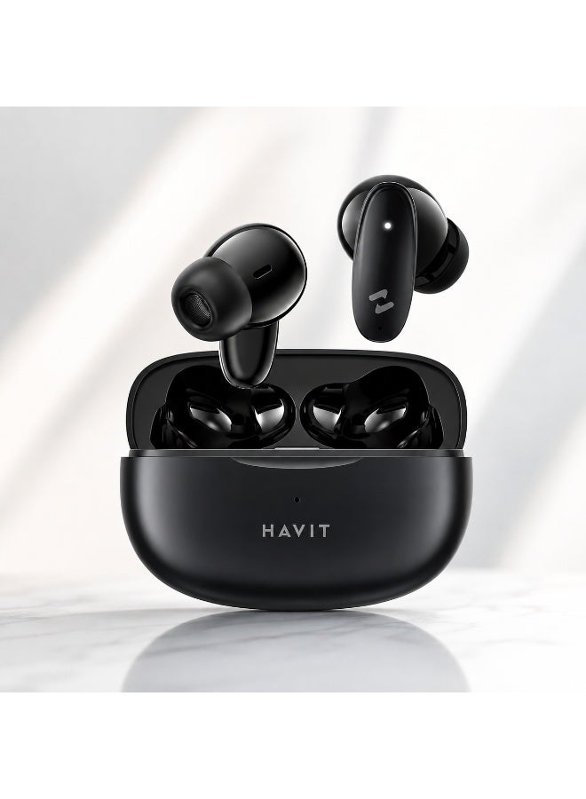 havit True Wireless Earbuds, In-Ear Bluetooth 5.3 Earphones, 20 Hours Playtime with Charging Case, 13mm Driver for Superior Sound, Dual Microphone for Clear Calls, Smart Touch Control with ENC Noise Cancellation, Game Mode for Lag-Free Gaming, Compatible with iOS and Android Mobile Devices, Perfect for Calls & Music (Black) - Image 1