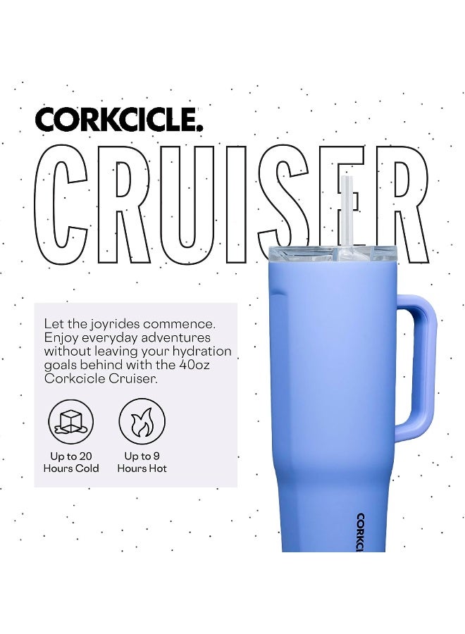 CORKCICLE كوب كوركسيكل كروزر المعزول مع مقبض وقشة، لون أزرق فاتح، 40 أونصة – زجاجة ماء قابلة لإعادة الاستخدام تحافظ على المشروبات باردة لمدة 20 ساعة، وساخنة لمدة 9 ساعات – مناسبة لحامل الأكواب - Image 2