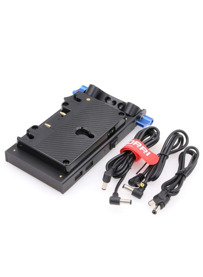DRRI Gold Mount Battery Plate with Multiple DC D-tap USB Outputs for 15mm DSLR Rig - Image 1