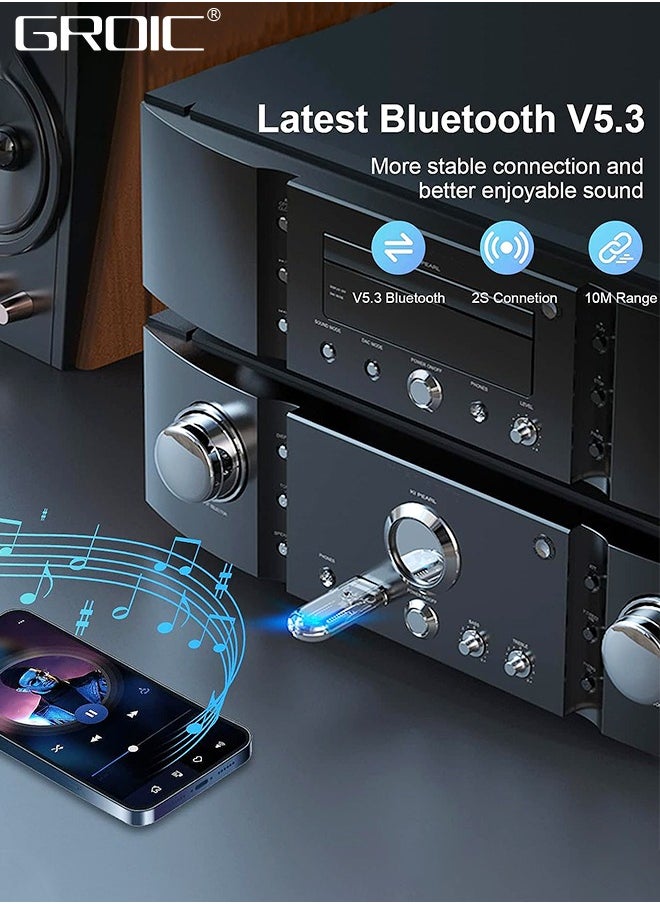 GROIC - Bluetooth V5.3 Car Adapter, Wireless Bluetooth Car Audio Adapter, USB Input, Mini Portable Bluetooth Music Receiver for Car, Headphones, Home Stereo Hi Res Music Streaming, No Charging Needed - Image 1