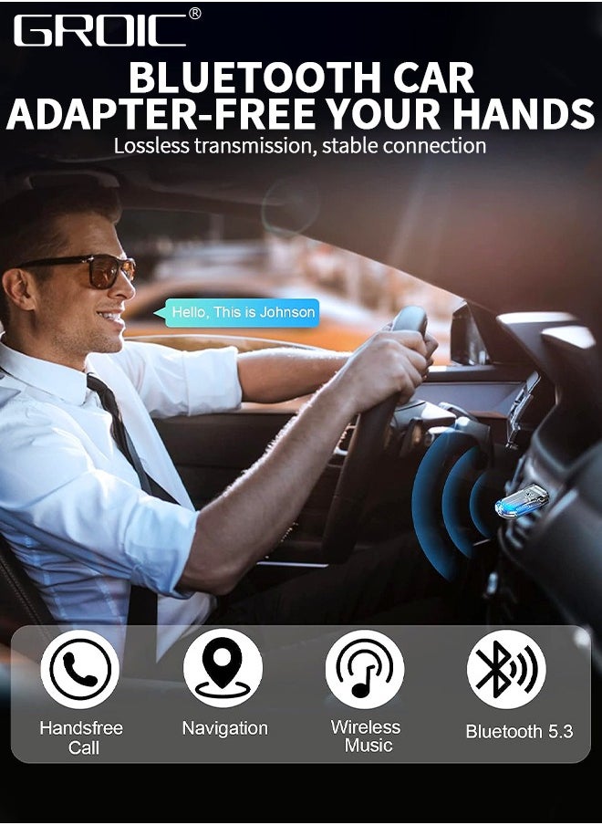 GROIC - Bluetooth V5.3 Car Adapter, Wireless Bluetooth Car Audio Adapter, USB Input, Mini Portable Bluetooth Music Receiver for Car, Headphones, Home Stereo Hi Res Music Streaming, No Charging Needed - Image 1