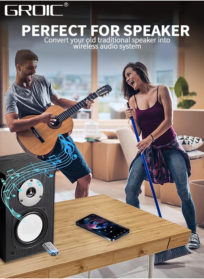 GROIC - Bluetooth V5.3 Car Adapter, Wireless Bluetooth Car Audio Adapter, USB Input, Mini Portable Bluetooth Music Receiver for Car, Headphones, Home Stereo Hi Res Music Streaming, No Charging Needed - Image 1
