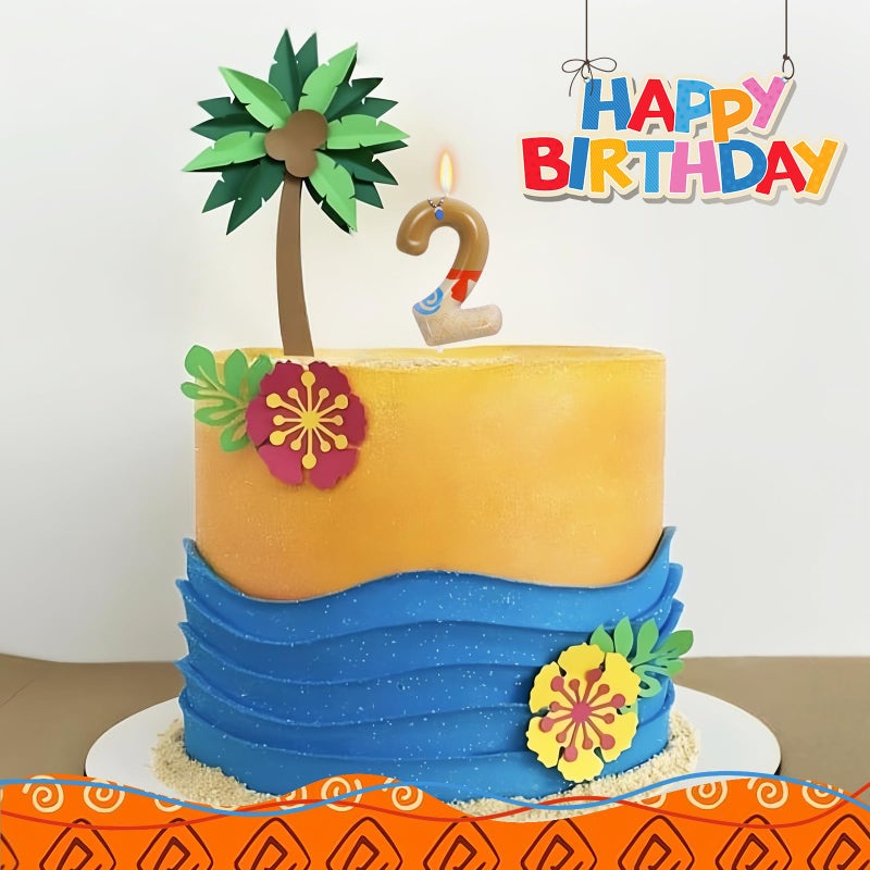 OGnomiFX 2nd Birthday Candle for Cake - Number 2 Candle, Summer Sea Cake Topper Island Style Cake Decorations, Boys Girls Cartoon Themed Birthday Party Supplies - Image 4