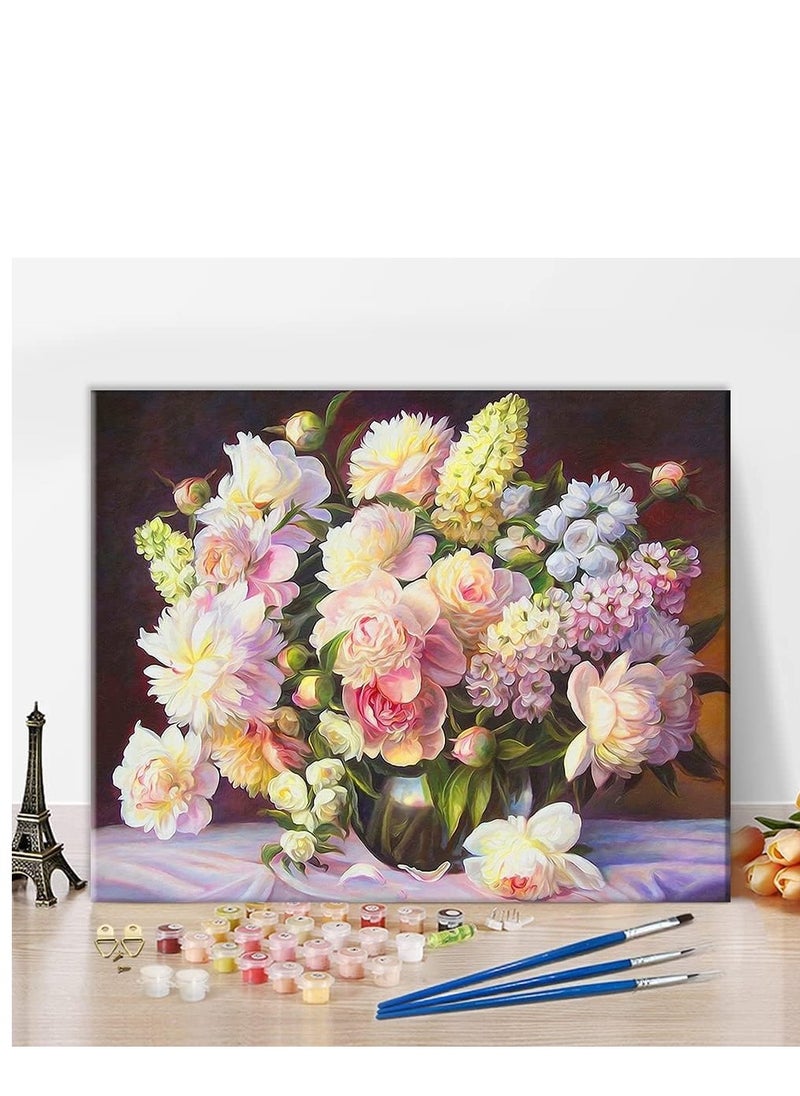 Excefore DIY Oil Paint Paint by Numbers Brushes Kits for Adults Beginner Kids Flowers in Vase Acrylic Painting Gifts for Home Wall Decor 16 * 20 inch (Without Frame)  - Image 1