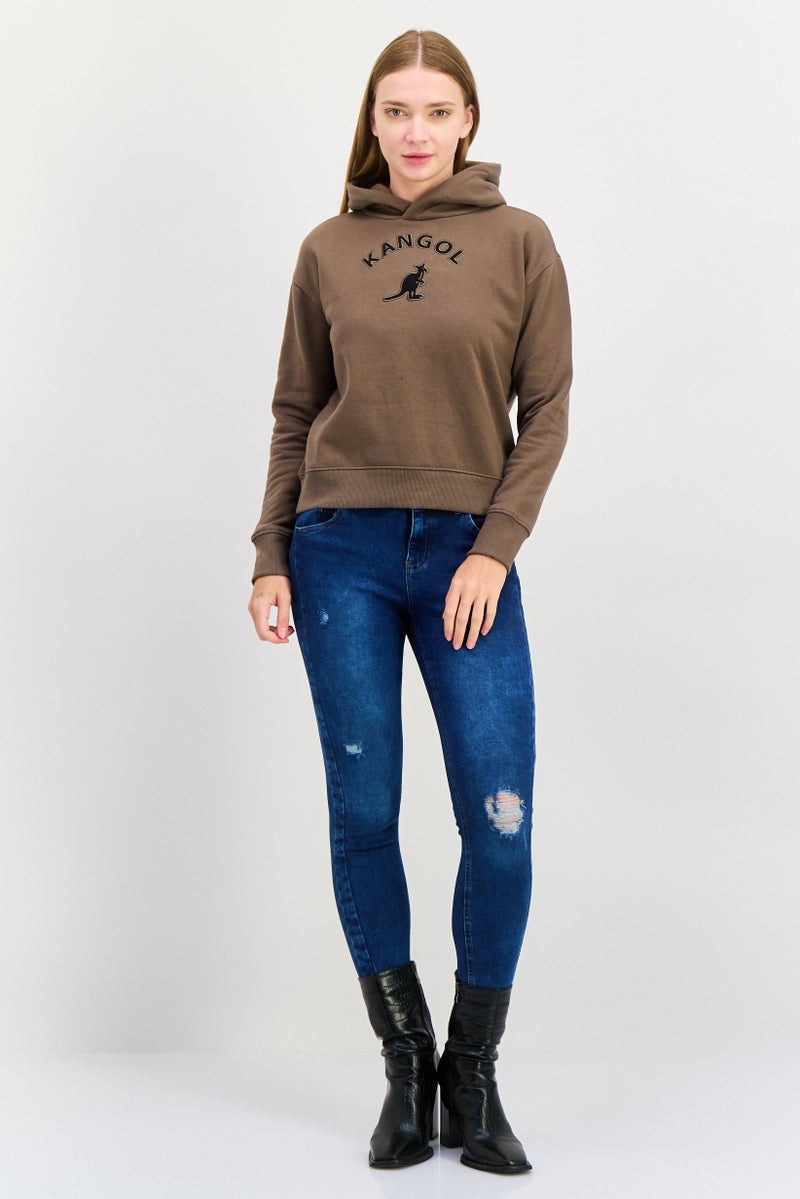 KANGOL Women Hooded Embroidered Long Sleeves Sweatshirt, Morel - Image 2